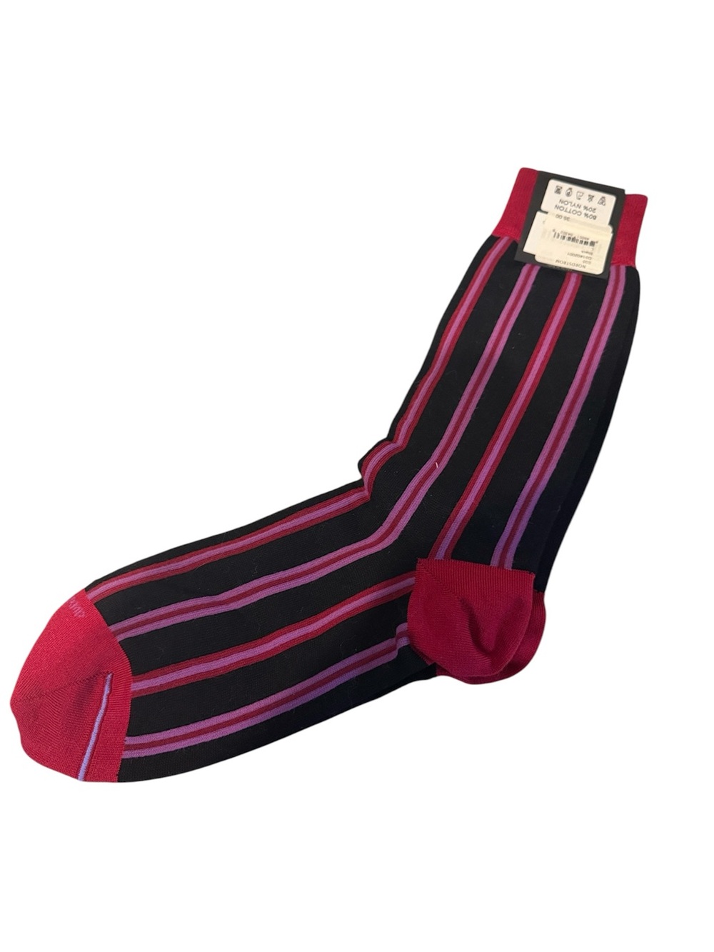 Duchamp Men's Black Dress Socks with Red and Pink Stripes size Large NWT
